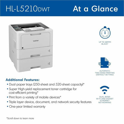 Brother HL HL-L5210DW Desktop Wireless Laser Printer - Monochrome HLL5210DWT