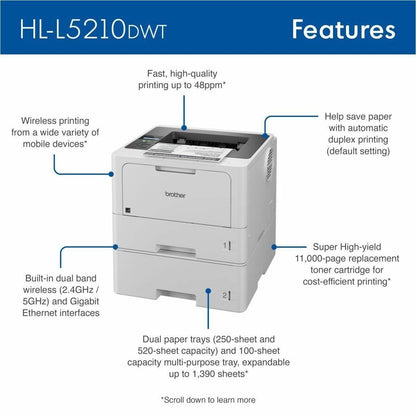 Brother HL HL-L5210DW Desktop Wireless Laser Printer - Monochrome HLL5210DWT