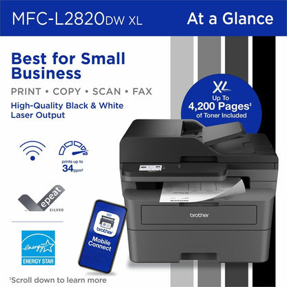 Brother MFC-L2820DWXL Wireless Laser Multifunction Printer - Monochrome - Gray MFCL2820DWXL