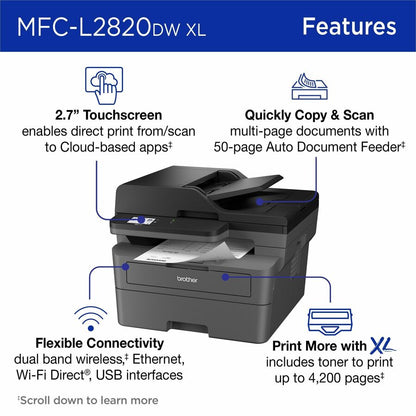 Brother MFC-L2820DWXL Wireless Laser Multifunction Printer - Monochrome - Gray MFCL2820DWXL