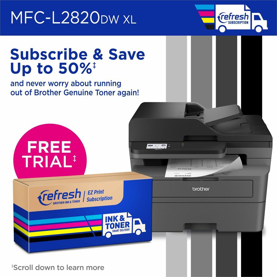 Brother MFC-L2820DWXL Wireless Laser Multifunction Printer - Monochrome - Gray MFCL2820DWXL