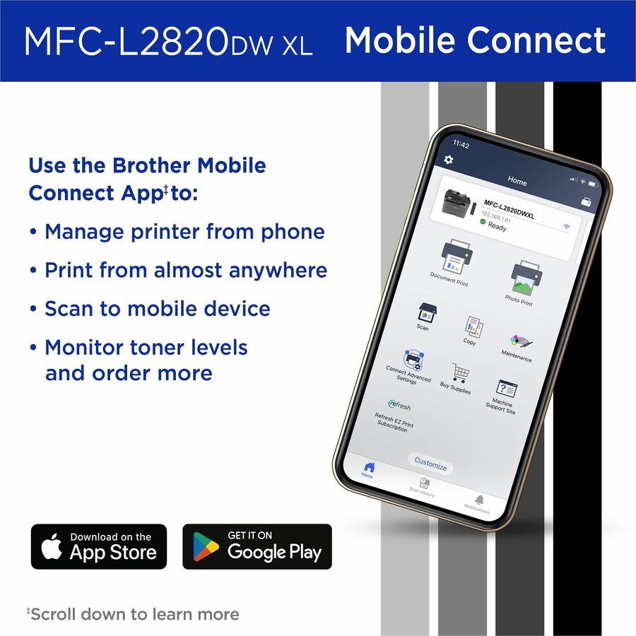 Brother MFC-L2820DWXL Wireless Laser Multifunction Printer - Monochrome - Gray MFCL2820DWXL