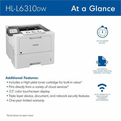 Brother HL HL-L6310DW Desktop Wireless Laser Printer - Monochrome HLL6310DW