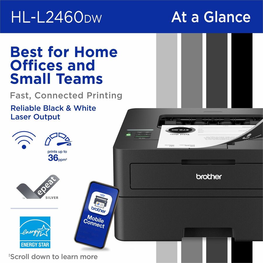Brother HL-L2460DW Desktop Wired Laser Printer - Monochrome HLL2460DW