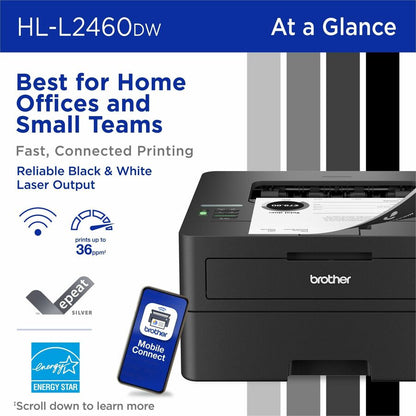 Brother HL-L2460DW Desktop Wired Laser Printer - Monochrome HLL2460DW