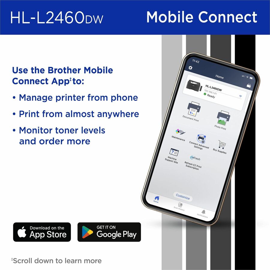 Brother HL-L2460DW Desktop Wired Laser Printer - Monochrome HLL2460DW