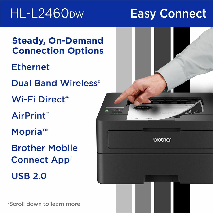 Brother HL-L2460DW Desktop Wired Laser Printer - Monochrome HLL2460DW