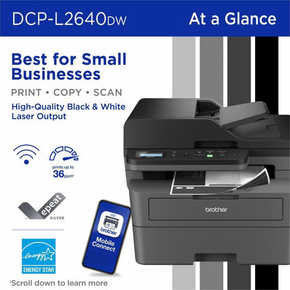Brother DCP-L2640DW Wireless Laser Multifunction Printer - Monochrome - Gray DCPL2640DW