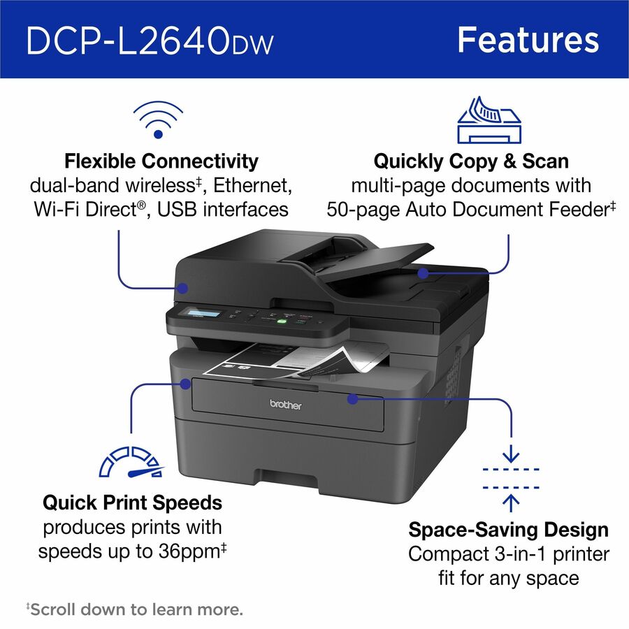 Brother DCP-L2640DW Wireless Laser Multifunction Printer - Monochrome - Gray DCPL2640DW