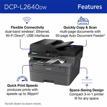 Brother DCP-L2640DW Wireless Laser Multifunction Printer - Monochrome - Gray DCPL2640DW