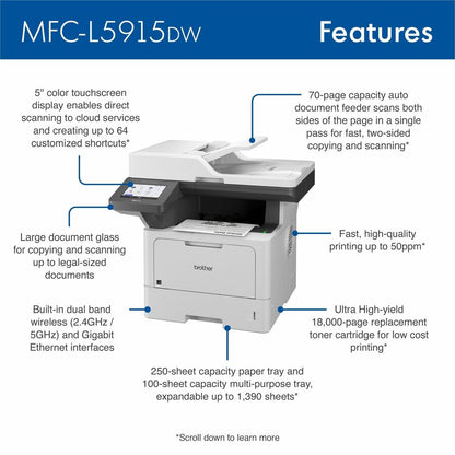 Brother MFCL5915DW Laser Multifunction Printer - Monochrome MFCL5915DW