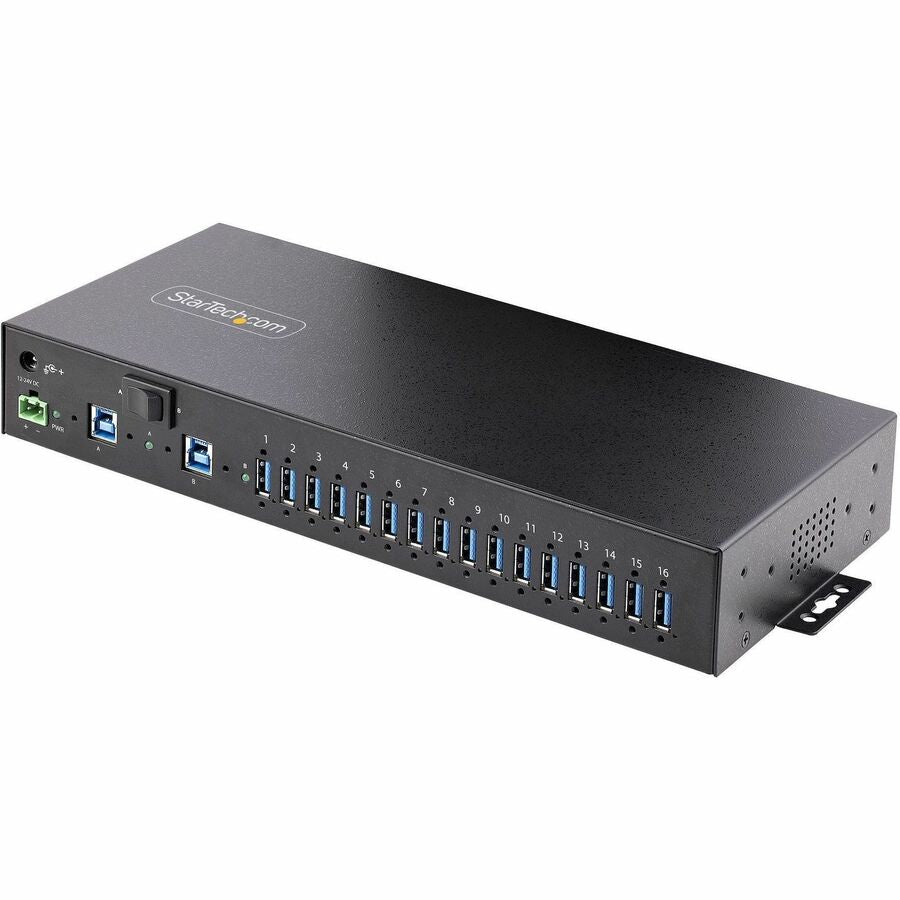 StarTech.com Hub USB industriel 5 Gbit/s à 16 ports avec adaptateur d'alimentation, montable, alimentation par bornier, chargement USB, hub/commutateur double hôte S5G16AINDS-USB-A-HUB