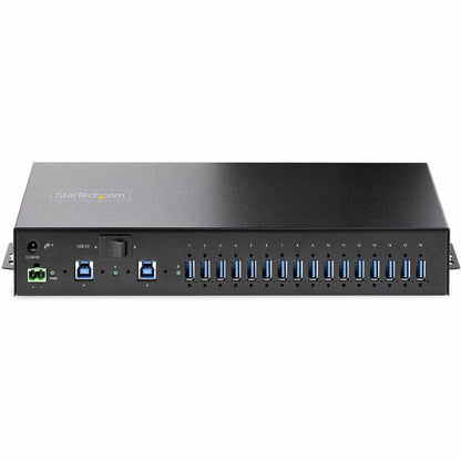 StarTech.com Hub USB industriel 5 Gbit/s à 16 ports avec adaptateur d'alimentation, montable, alimentation par bornier, chargement USB, hub/commutateur double hôte S5G16AINDS-USB-A-HUB