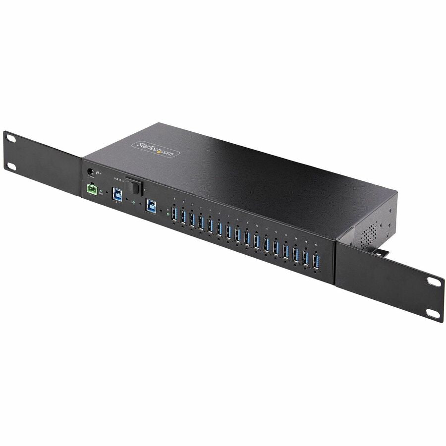 StarTech.com Hub USB industriel 5 Gbit/s à 16 ports avec adaptateur d'alimentation, montable, alimentation par bornier, chargement USB, hub/commutateur double hôte S5G16AINDS-USB-A-HUB