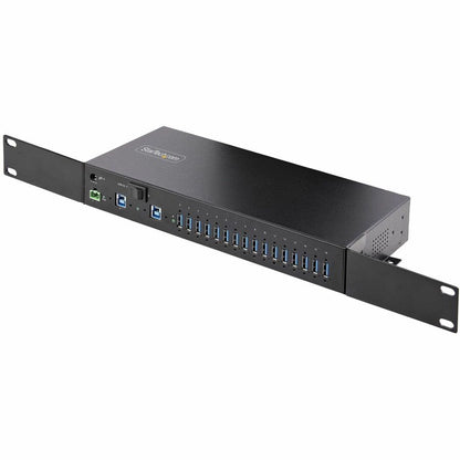 StarTech.com Hub USB industriel 5 Gbit/s à 16 ports avec adaptateur d'alimentation, montable, alimentation par bornier, chargement USB, hub/commutateur double hôte S5G16AINDS-USB-A-HUB