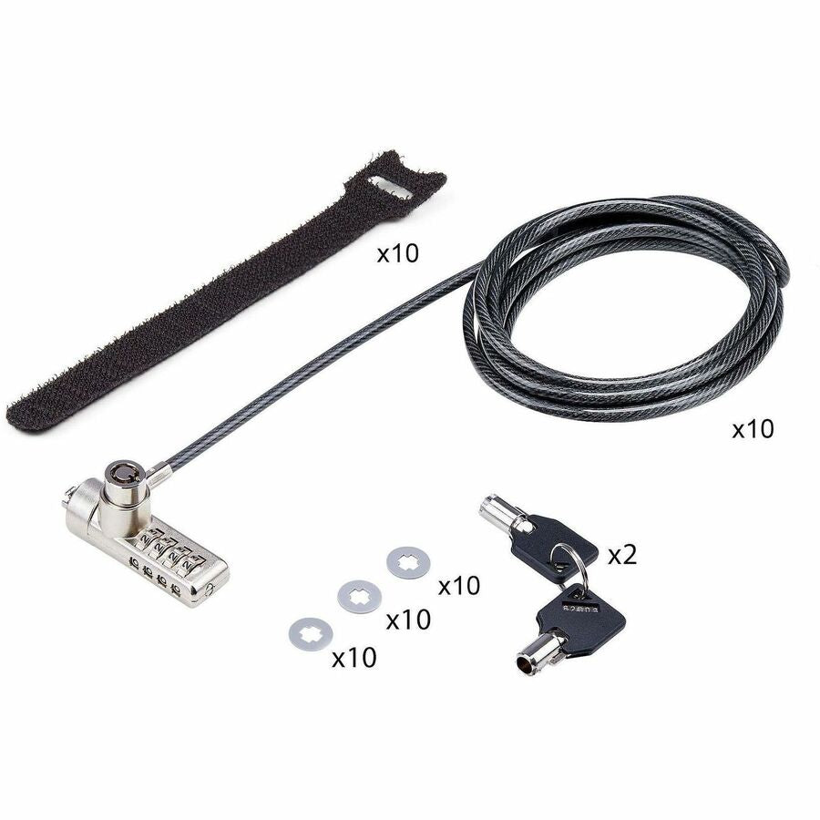 StarTech.com Lot de 10 câbles de sécurité à double accès pour ordinateur portable, 2 m, à clés identiques et à combinaison, pour appareils à fente K, antivol DUALKA10-LAPTOP-LOCK