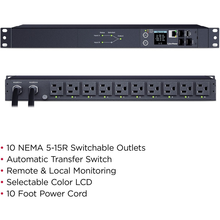 PDU ATS commuté CyberPower PDU44001 PDU 10 prises PDU44001
