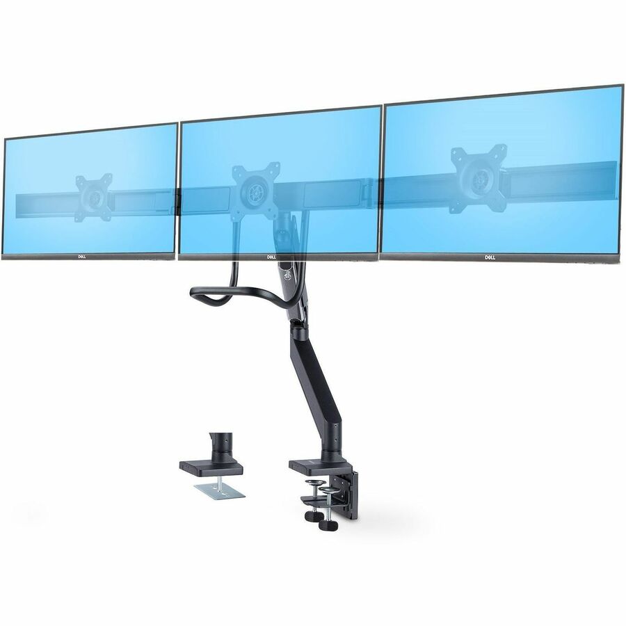 StarTech.com Support de bureau pour triple écran avec barre transversale pour 3 écrans jusqu'à 27 pouces, VESA 75 x 75/100 x 100, réglages de bras sans outil, pince en C/œillet 3M1A3SG-MONITOR-ARM