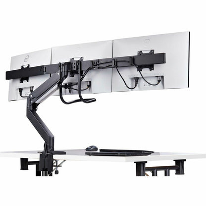 StarTech.com Support de bureau pour triple écran avec barre transversale pour 3 écrans jusqu'à 27 pouces, VESA 75 x 75/100 x 100, réglages de bras sans outil, pince en C/œillet 3M1A3SG-MONITOR-ARM