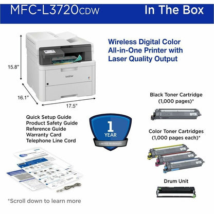 Brother MFC-L3720CDW Wireless LED Multifunction Printer - Color MFC-L3720CDW