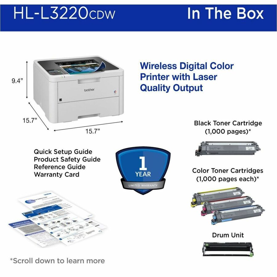 Brother HL-L3220CDW Desktop Wireless Laser Printer - Color HLL3220CDW