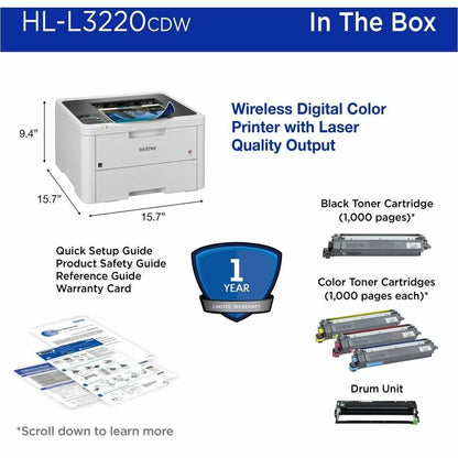 Brother HL-L3220CDW Desktop Wireless Laser Printer - Color HLL3220CDW