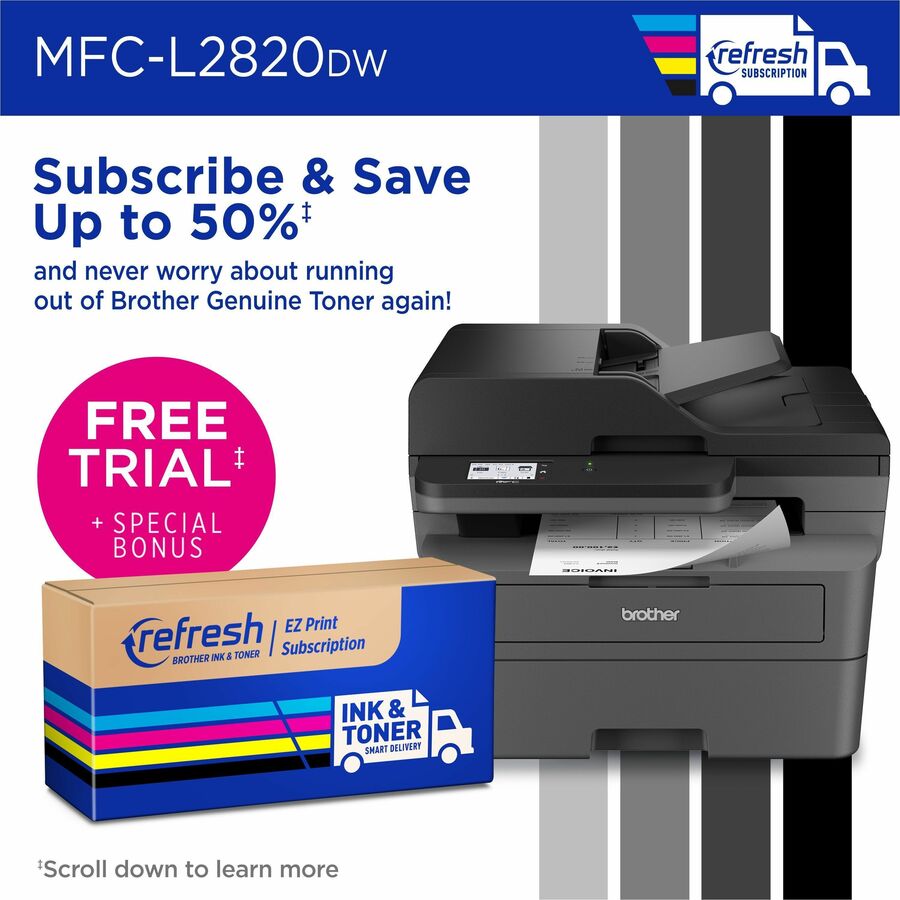 Brother MFC-L2820DW Wireless Laser Multifunction Printer - Monochrome - Gray MFCL2820DW