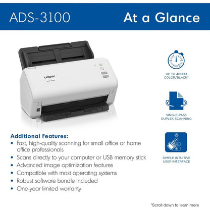 Brother ADS-3100 Sheetfed Scanner - 600 x 600 dpi Optical ADS-3100