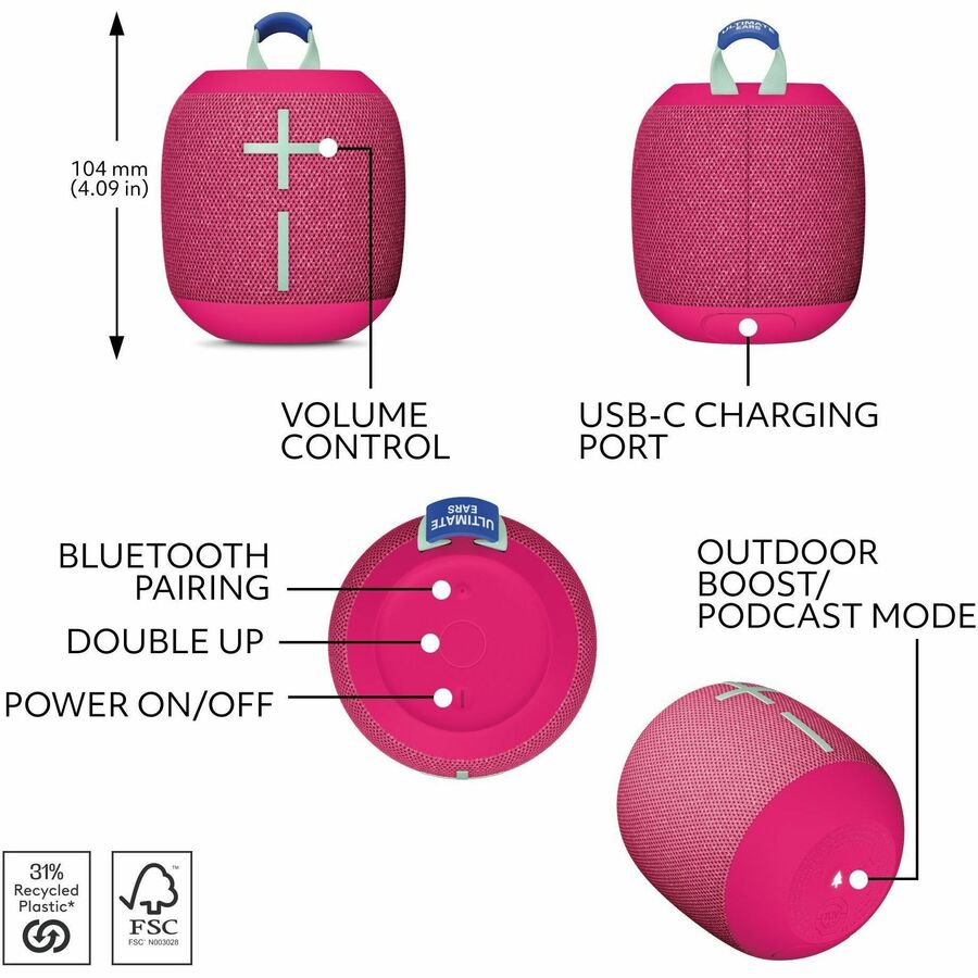 Système d'enceintes Bluetooth portable Ultimate Ears WONDERBOOM 4 - Hyper rose 984-001878
