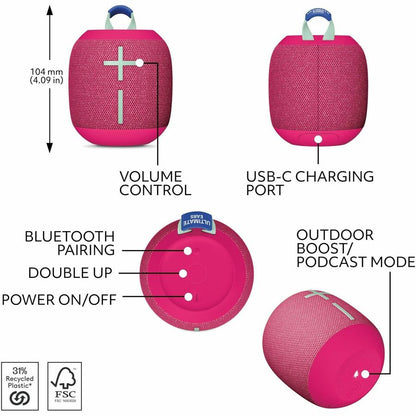Système d'enceintes Bluetooth portable Ultimate Ears WONDERBOOM 4 - Hyper rose 984-001878