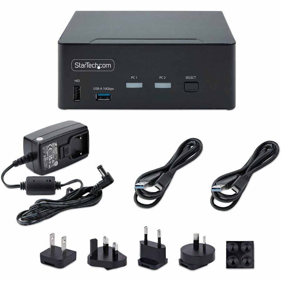 StarTech.com Commutateur KVM DisplayPort 1.4 à 2 ports pour deux écrans, 8K 60 Hz / 4K 144 Hz, 2 ports USB 10 Gbit/s, commutation par raccourci clavier, conforme TAA P2CDD143-KVM-SWITCH