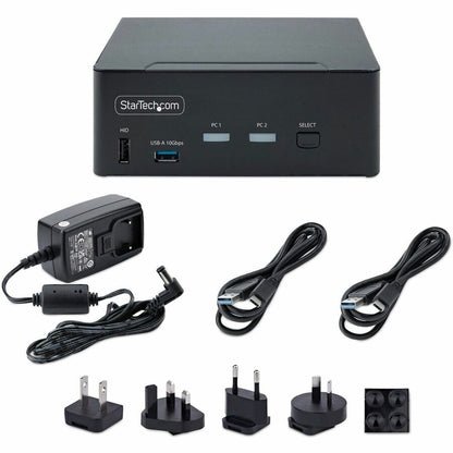 StarTech.com Commutateur KVM DisplayPort 1.4 à 2 ports pour deux écrans, 8K 60 Hz / 4K 144 Hz, 2 ports USB 10 Gbit/s, commutation par raccourci clavier, conforme TAA P2CDD143-KVM-SWITCH