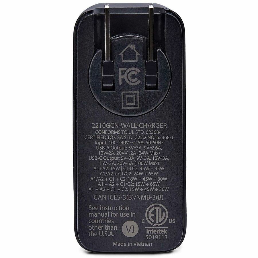 Chargeur mural USB-C 100 W StarTech.com, 2 x USB-C, 2 x USB-A, adaptateur secteur portable GaN à charge rapide, PD 3.0, câble USB-C vers USB-C de 1,8 m 2210GCN-WALL-CHARGER