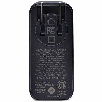 Chargeur mural USB-C 100 W StarTech.com, 2 x USB-C, 2 x USB-A, adaptateur secteur portable GaN à charge rapide, PD 3.0, câble USB-C vers USB-C de 1,8 m 2210GCN-WALL-CHARGER