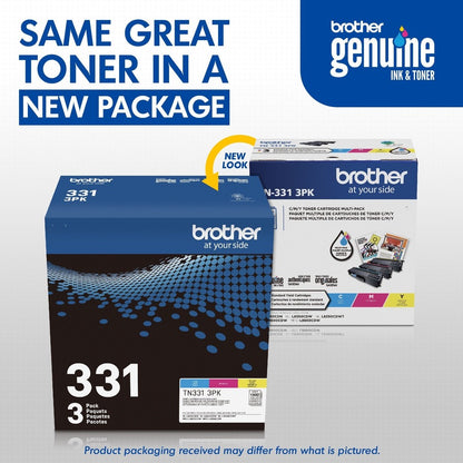 Cartouche de toner laser d'origine Brother TN331 à rendement standard - Multipack - Cyan, Magenta, Jaune - 3 / Boîte TN331 3PK
