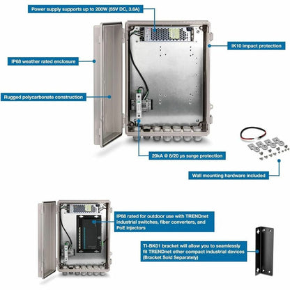 Boîtier extérieur résistant aux intempéries IP68 TRENDnet avec alimentation TI-CA3K