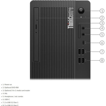 Ordinateur de bureau Lenovo ThinkCentre M80t 11CS000XUS - Intel Core i7 10e génération i7-10700 Octa-core (8 cœurs) 2,90 GHz - 16 Go RAM DDR4 SDRAM - 256 Go SSD - Tour - Noir corbeau 11CS000XUS