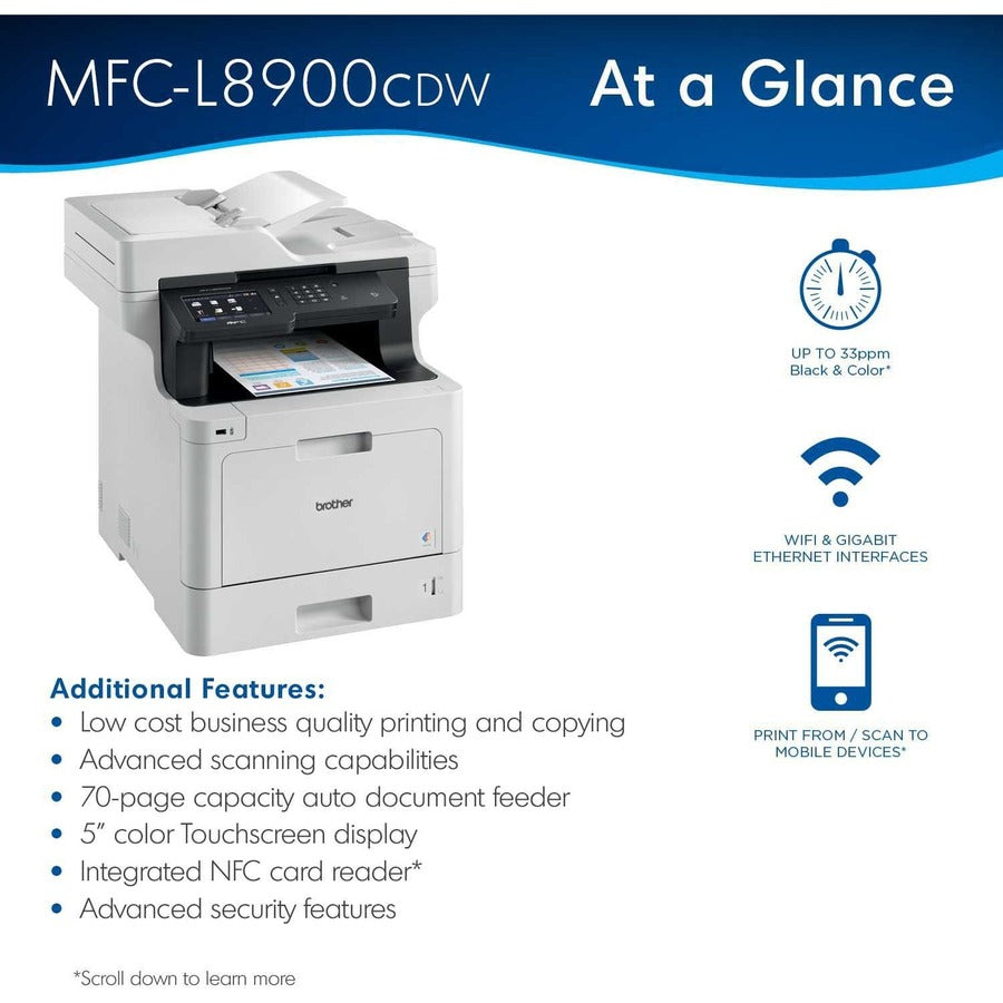 Brother MFC-L8900CDW Wireless Laser Multifunction Printer - Color MFC-L8900CDW
