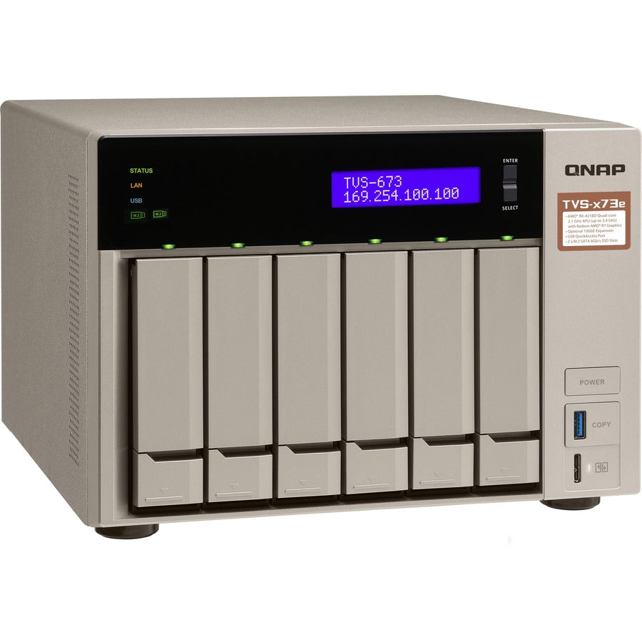 NAS QNAP puissant avec APU AMD RX-421BD Quad-Core et évolutivité PCIe TVS-673e-8G-US