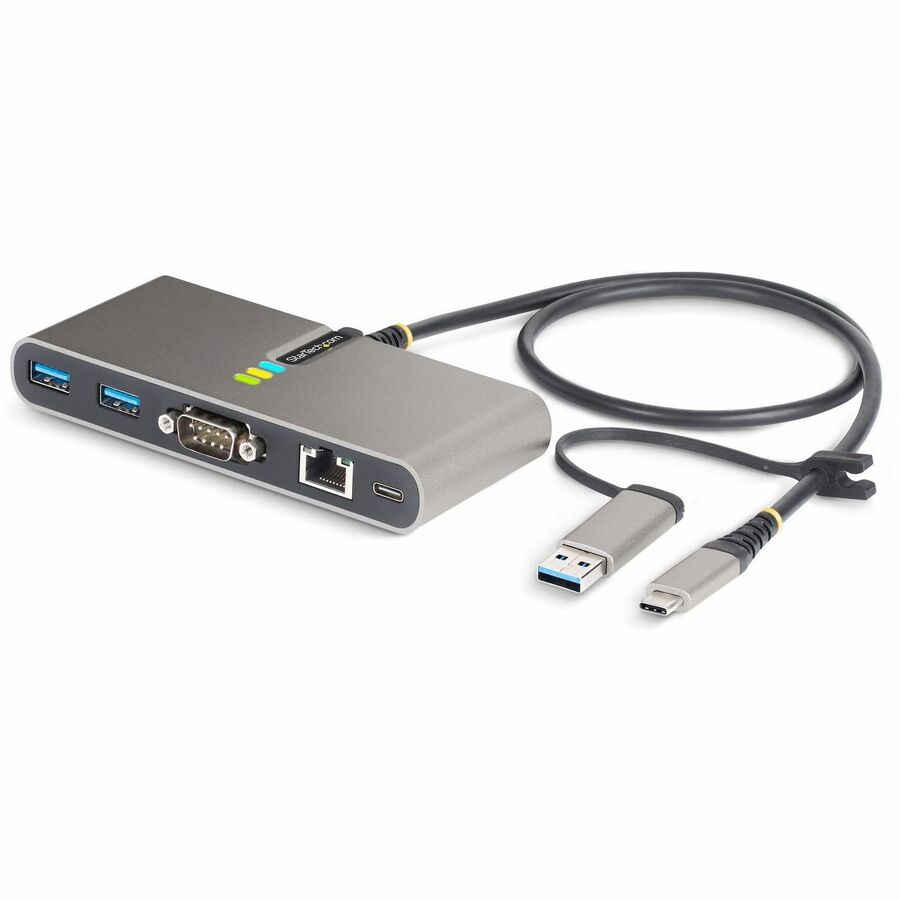 StarTech.com Hub USB-C à 2 ports avec Ethernet Gb et série RS232 FTDI, clé USB-C vers USB-A connectée, pass-through PD 100 W, 2 x USB-A 5 Gbit/s 5G2A1SGBB-USB-C-HUB