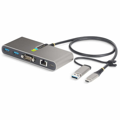 StarTech.com Hub USB-C à 2 ports avec Ethernet Gb et série RS232 FTDI, clé USB-C vers USB-A connectée, pass-through PD 100 W, 2 x USB-A 5 Gbit/s 5G2A1SGBB-USB-C-HUB