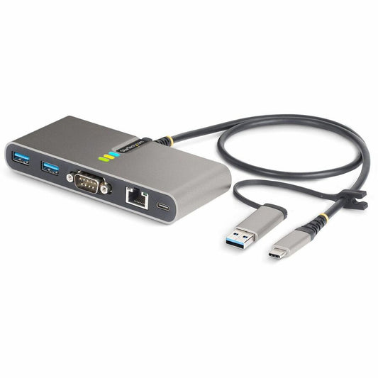 StarTech.com Hub USB-C à 2 ports avec Ethernet Gb et série RS232 FTDI, clé USB-C vers USB-A connectée, pass-through PD 100 W, 2 x USB-A 5 Gbit/s 5G2A1SGBB-USB-C-HUB