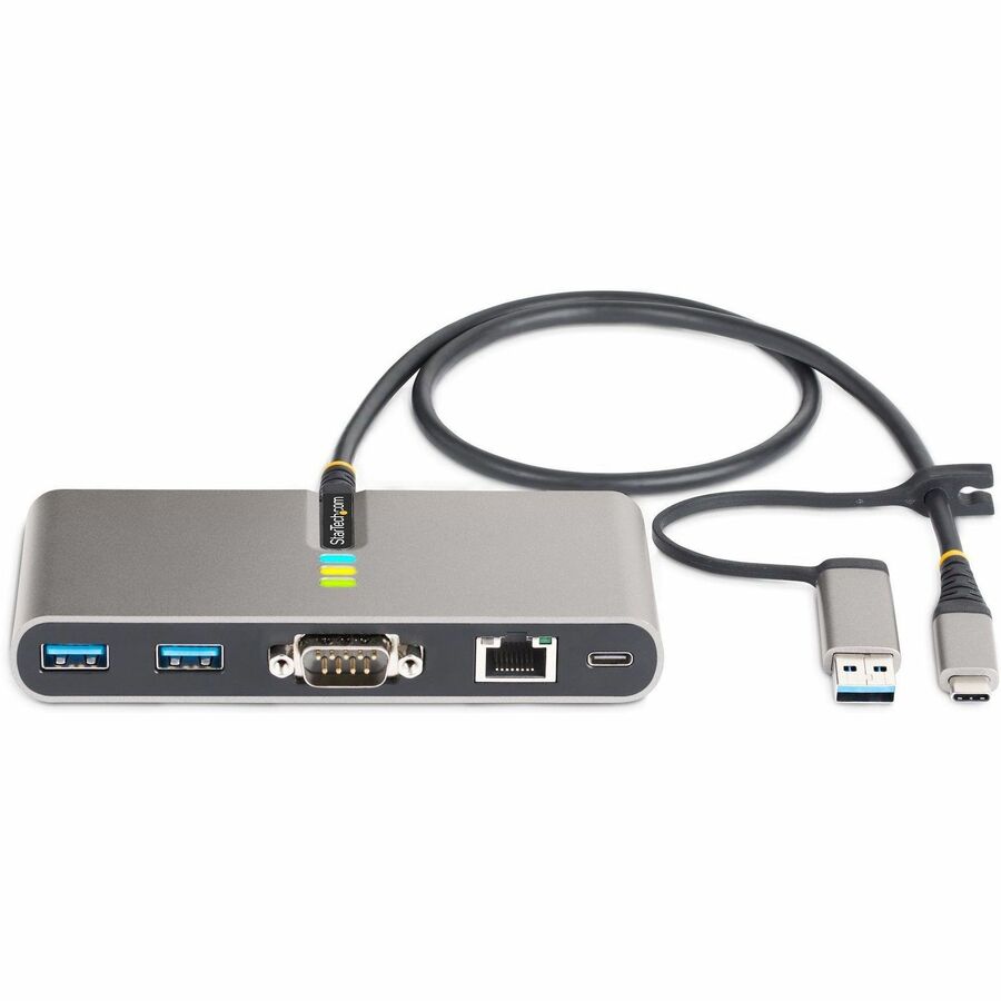 StarTech.com Hub USB-C à 2 ports avec Ethernet Gb et série RS232 FTDI, clé USB-C vers USB-A connectée, pass-through PD 100 W, 2 x USB-A 5 Gbit/s 5G2A1SGBB-USB-C-HUB