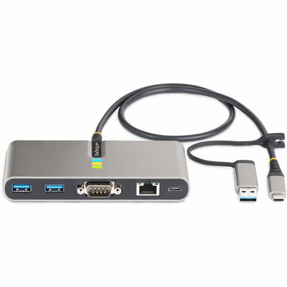 StarTech.com Hub USB-C à 2 ports avec Ethernet Gb et série RS232 FTDI, clé USB-C vers USB-A connectée, pass-through PD 100 W, 2 x USB-A 5 Gbit/s 5G2A1SGBB-USB-C-HUB