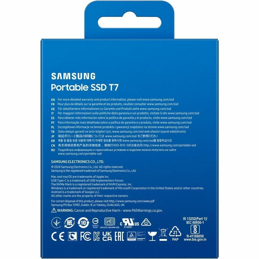 Disque SSD portable Samsung T7 4 To - Externe - PCI Express NVMe - Gris Titane MU-PC4T0T/AM