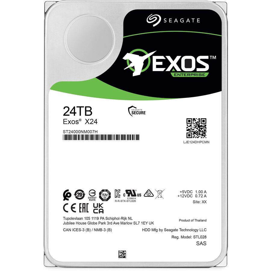Disque dur Seagate Exos X24 ST24000NM007H 24 To - 3,5" interne - SAS (SAS 12 Gbit/s) - Méthode d'enregistrement magnétique conventionnel (CMR) ST24000NM007H