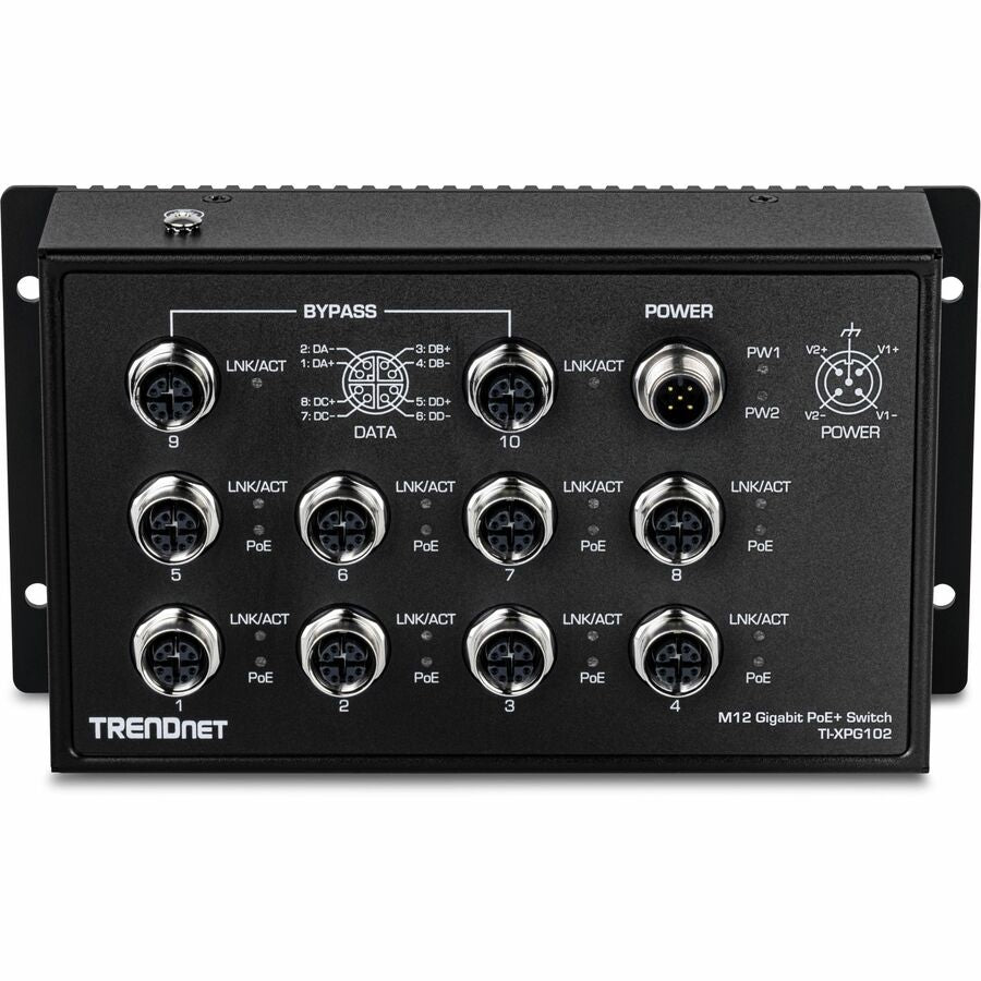 Commutateur ferroviaire industriel TRENDnet 10 ports EN 50155 M12 Gigabit PoE+ TI-XPG102