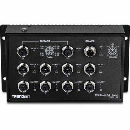 Commutateur ferroviaire industriel TRENDnet 10 ports EN 50155 M12 Gigabit PoE+ TI-XPG102