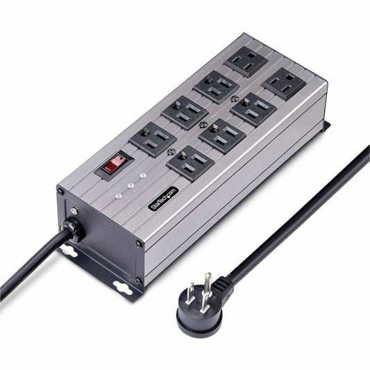 StarTech.com Multiprise industrielle à 8 prises 125 V/15 A, isolation EMI/RFI, protection contre les surtensions, PDU montable, cordon NEMA 5-15P de 3,7 m, homologué UL 8N515S12-POWER-STRIP