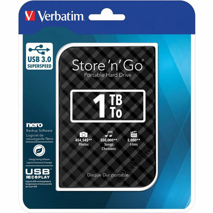 Disque dur externe portable Verbatim Store 'n' Go 1 To - 2,5" - Noir 53194